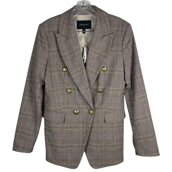 Banana Republic Double Breasted Checker Blazer Gold Button Size 6 - Picture 2 of 11